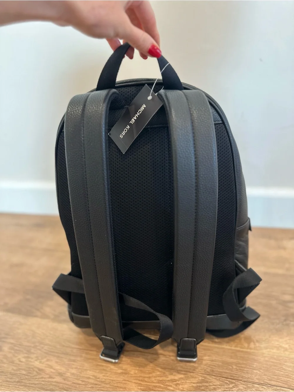 Michael Kors Black Pebbled Leather MK Logo Backpack